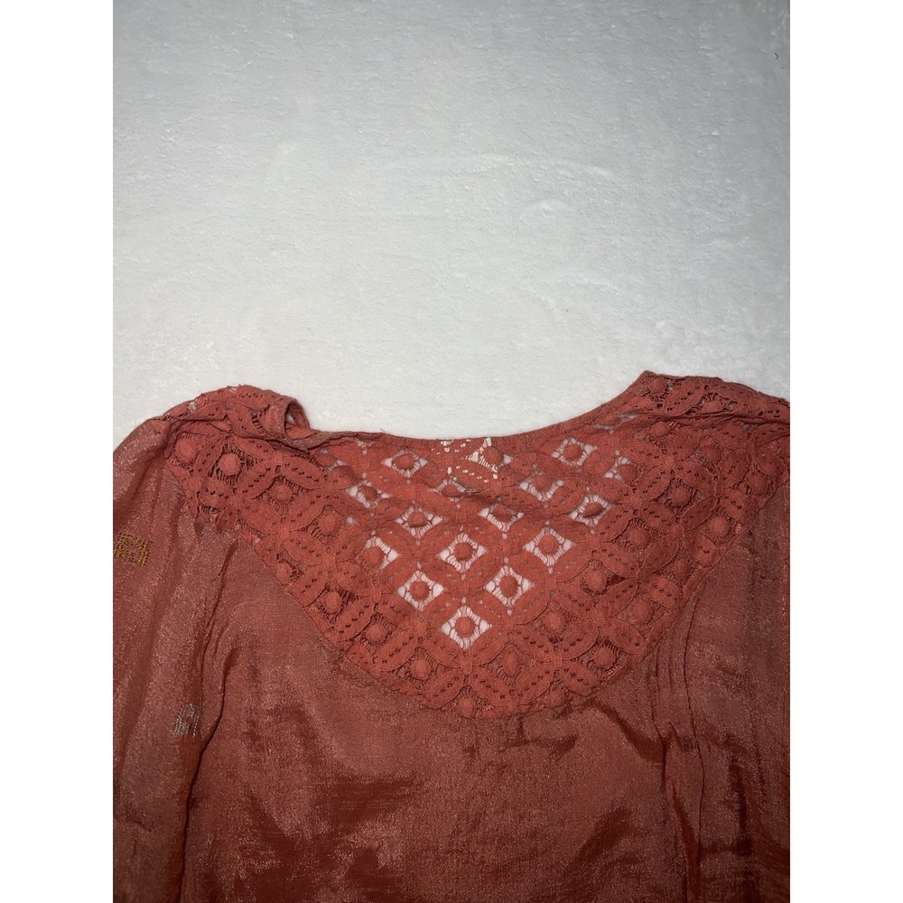 Anthropologie Fig Flower Women's Large Blouse‎ Orange Geometric Bell Sleeve Boho - Picture 4 of 7